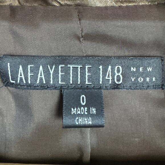 Lafayette 148 Brown Leather Look Full Zip Jacket Satin Feel Lined SZ 0 Designer - Picture 8 of 10